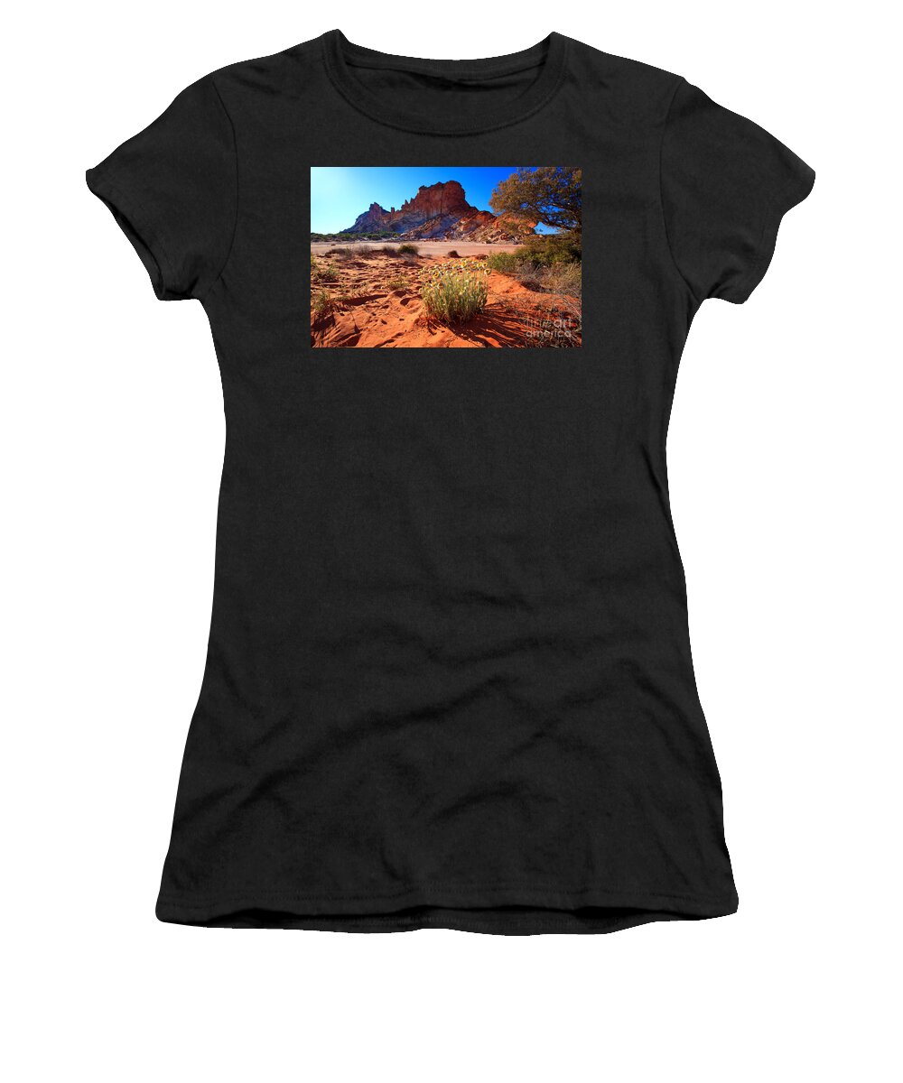 Rainbow Valley Sunrise Outback Landscape Central Australia Water Hole Northern Territory Australian Clay Pan Women's T-Shirt featuring the photograph Rainbow Valley #3 by Bill Robinson