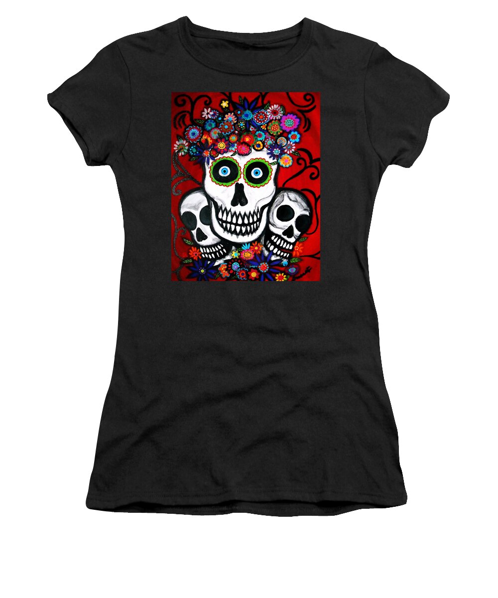 Dia Women's T-Shirt featuring the painting 3 Skulls by Pristine Cartera Turkus