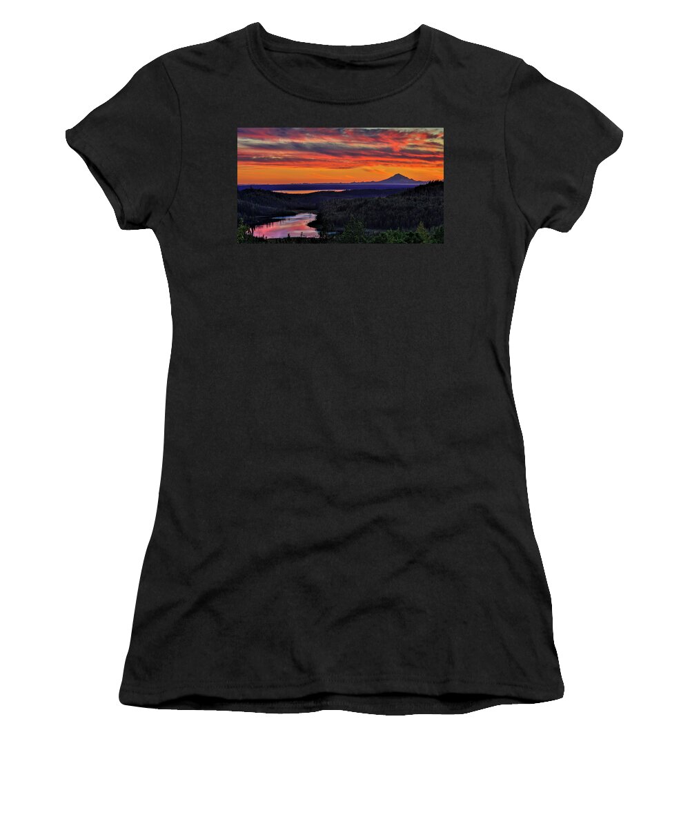 Photography Women's T-Shirt featuring the photograph Mt Redoubt Volcano At Skilak Lake #5 by Panoramic Images