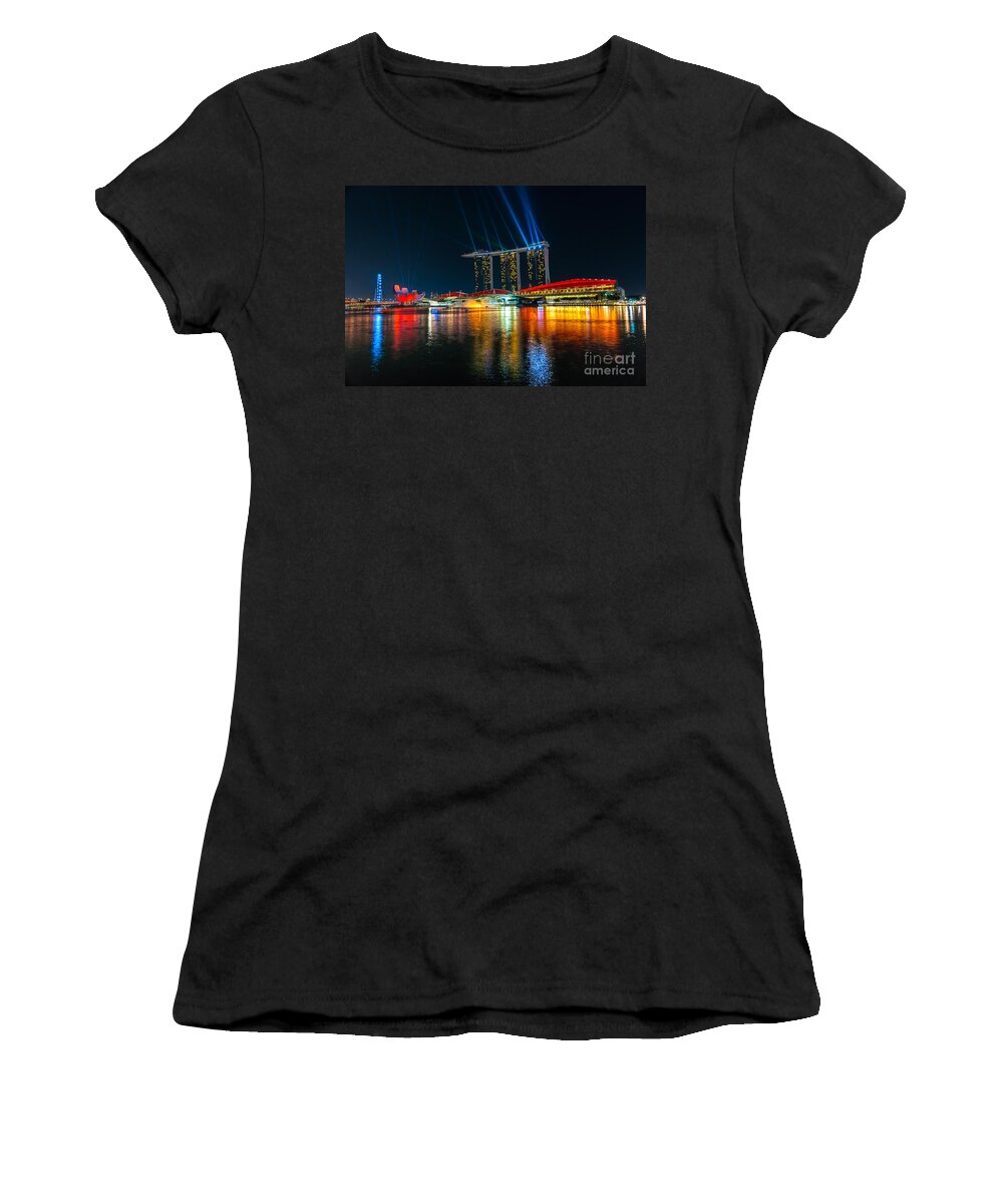 Night Women's T-Shirt featuring the photograph Singapore city skyline #5 by Luciano Mortula