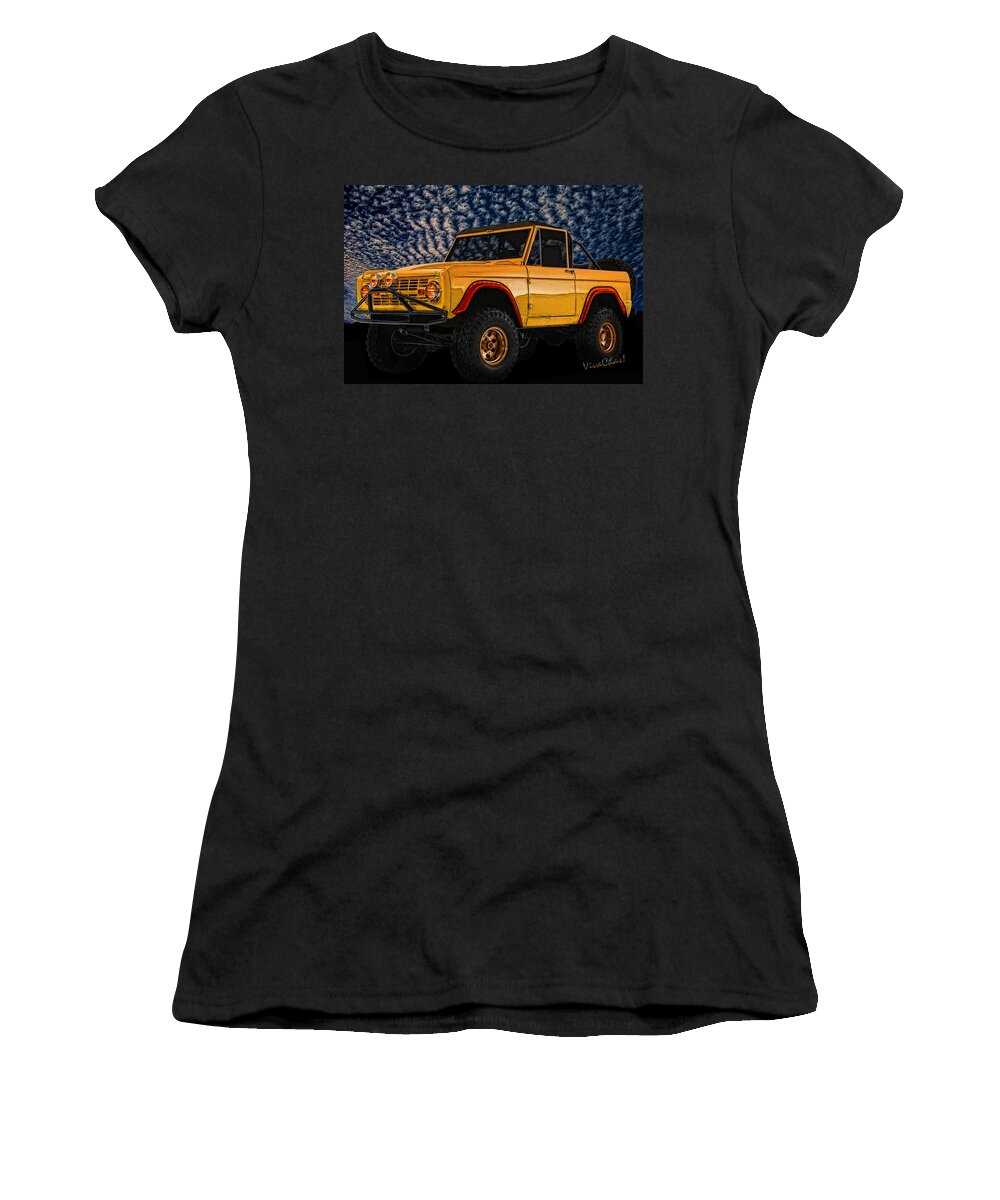 Hot Rod Art Women's T-Shirt featuring the photograph 69 Ford Bronco 4x4 Restoration by Chas Sinklier
