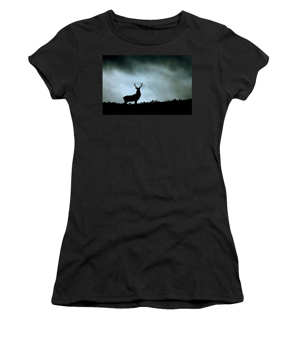 Stag Silhouette Women's T-Shirt featuring the photograph Stag silhouette #7 by Gavin Macrae
