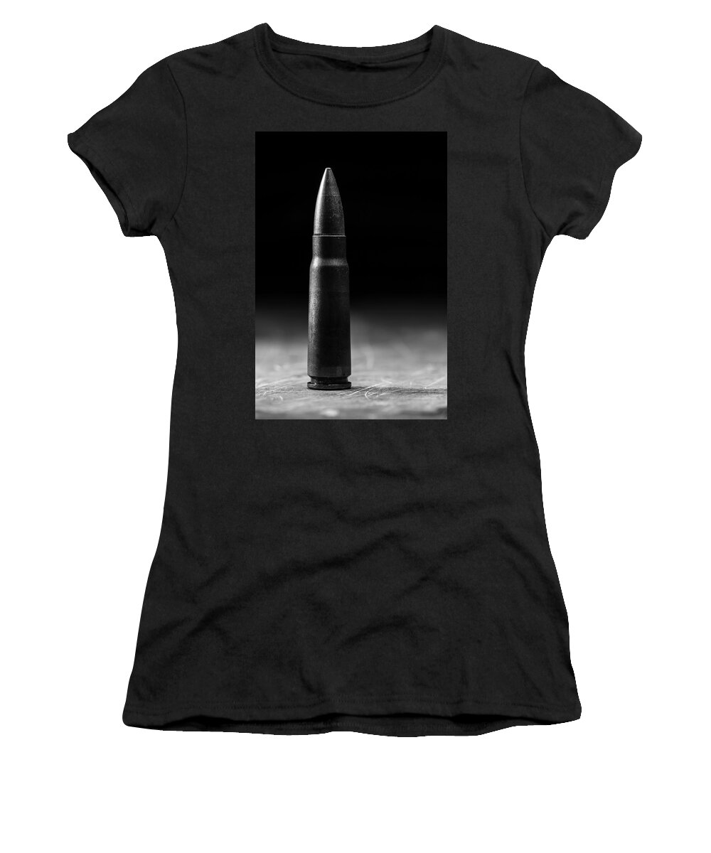 Andrew Pacheco Women's T-Shirt featuring the photograph 7.62 x 39mm Black and White #762 by Andrew Pacheco