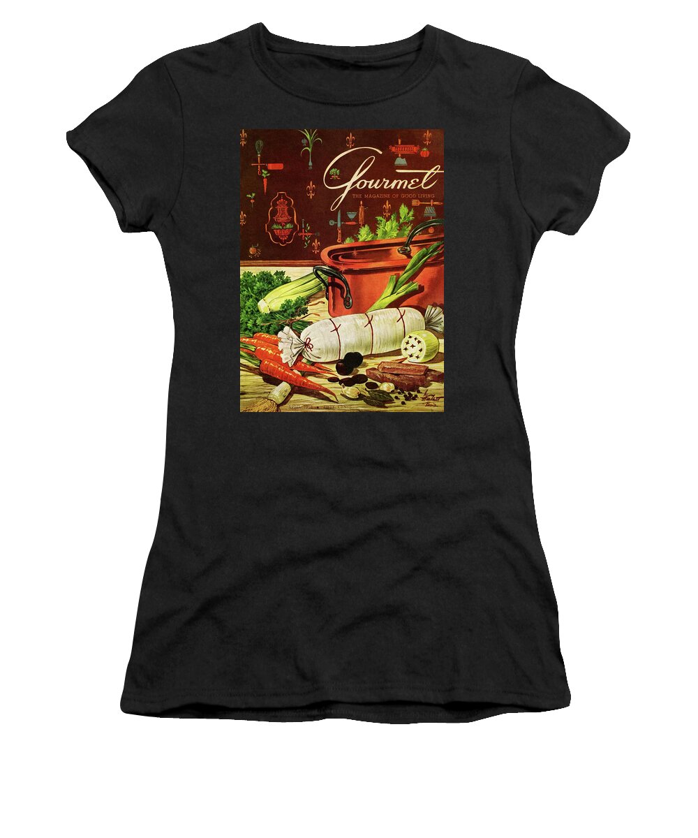 Food Women's T-Shirt featuring the photograph A Copper Pot And Ingredients Of Ballontine De by Henry Stahlhut