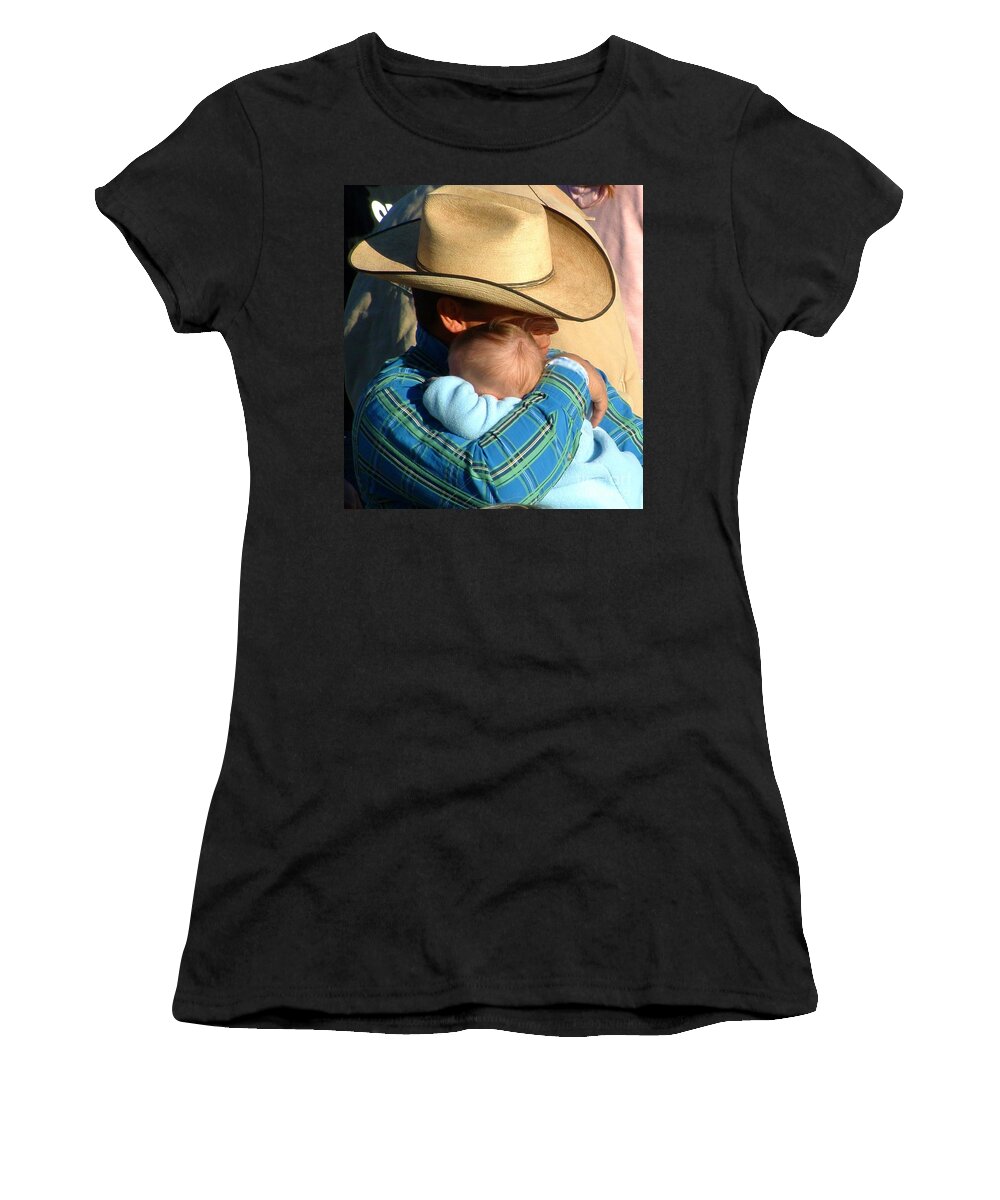 Cowboy With Baby Women's T-Shirt featuring the photograph A Cowboy's Love by Marilyn Smith