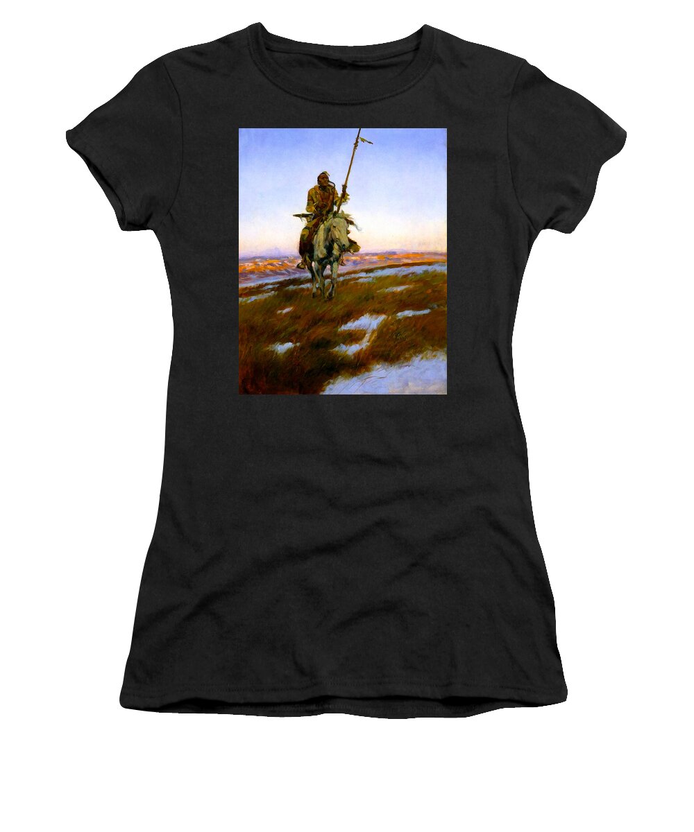  Charles Russell Women's T-Shirt featuring the digital art A Cree Indian by Charles Russell