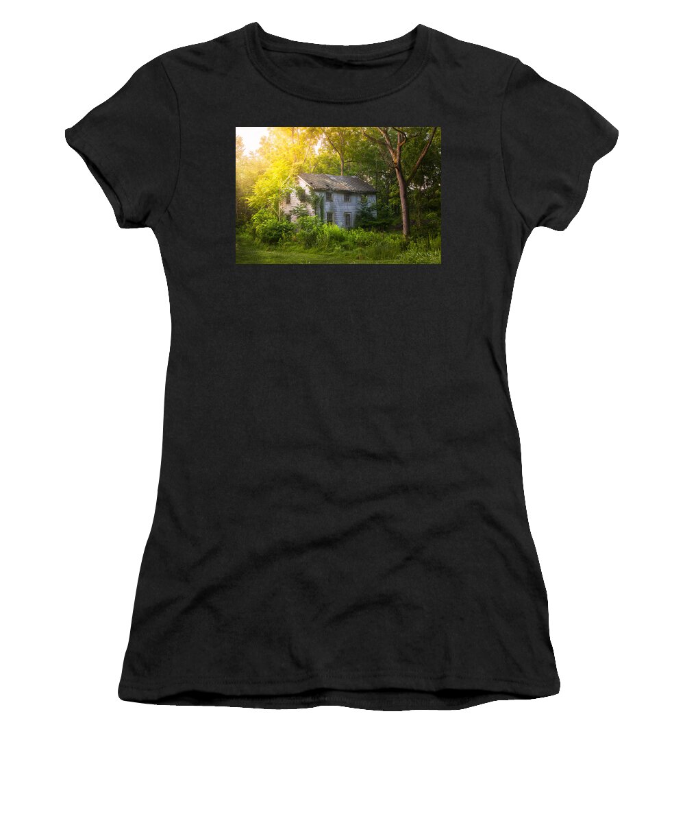 Old House Women's T-Shirt featuring the photograph A fading memory one summer morning - Abandoned house in the woods by Gary Heller