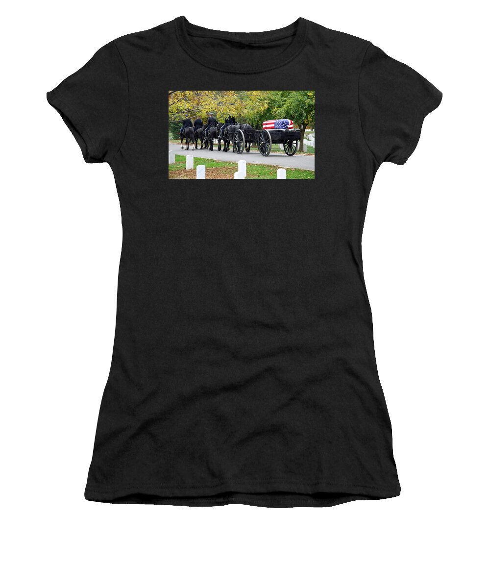 Arlington National Cemetery Women's T-Shirt featuring the photograph A Funeral In Arlington by Cora Wandel