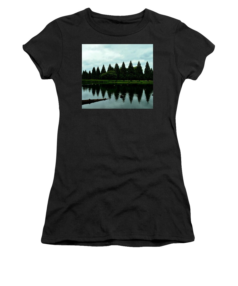 Reflection Women's T-Shirt featuring the photograph A Gaggle of Pines by Laureen Murtha Menzl