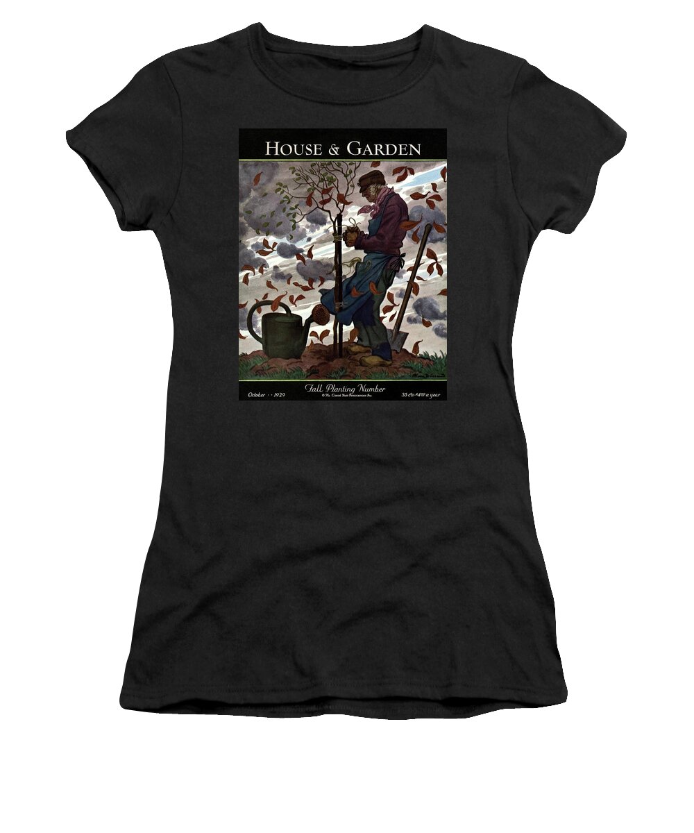 Illustration Women's T-Shirt featuring the photograph A House And Garden Cover Of A Gardener by Pierre Brissaud