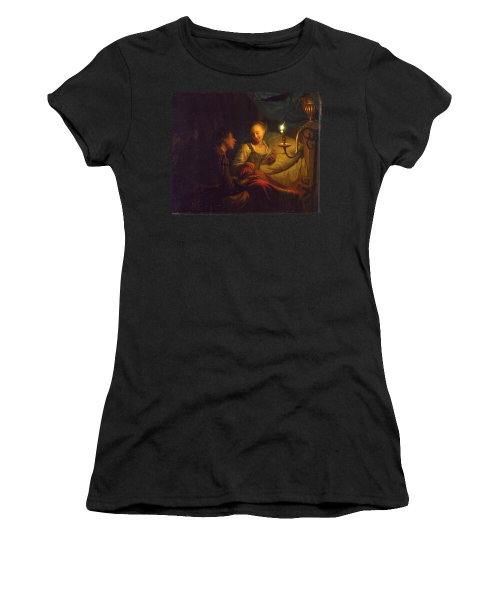 Godfried Schalcken Women's T-Shirt featuring the painting A Man Offering Gold and Coins to a Girl by Godfried Schalcken