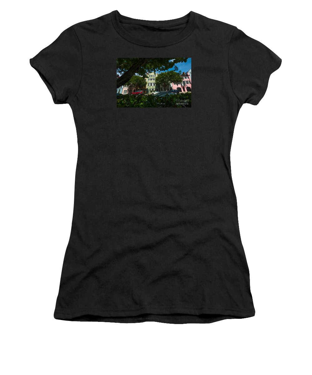 Rainbow Row Women's T-Shirt featuring the photograph A Peek Through the Tree's by Dale Powell