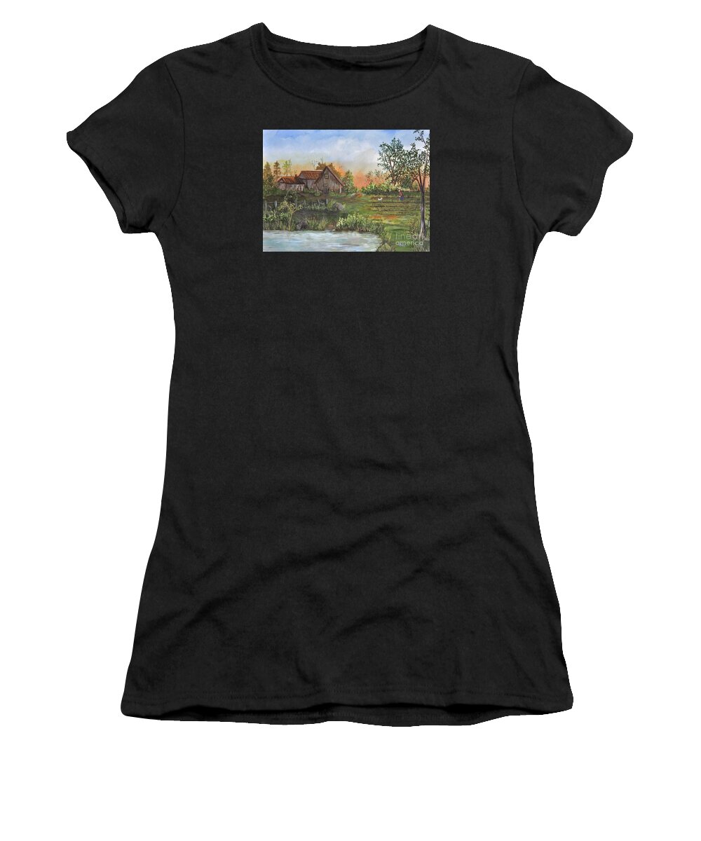 Rural Scenes Women's T-Shirt featuring the painting A Walk in the Garden by Reb Frost