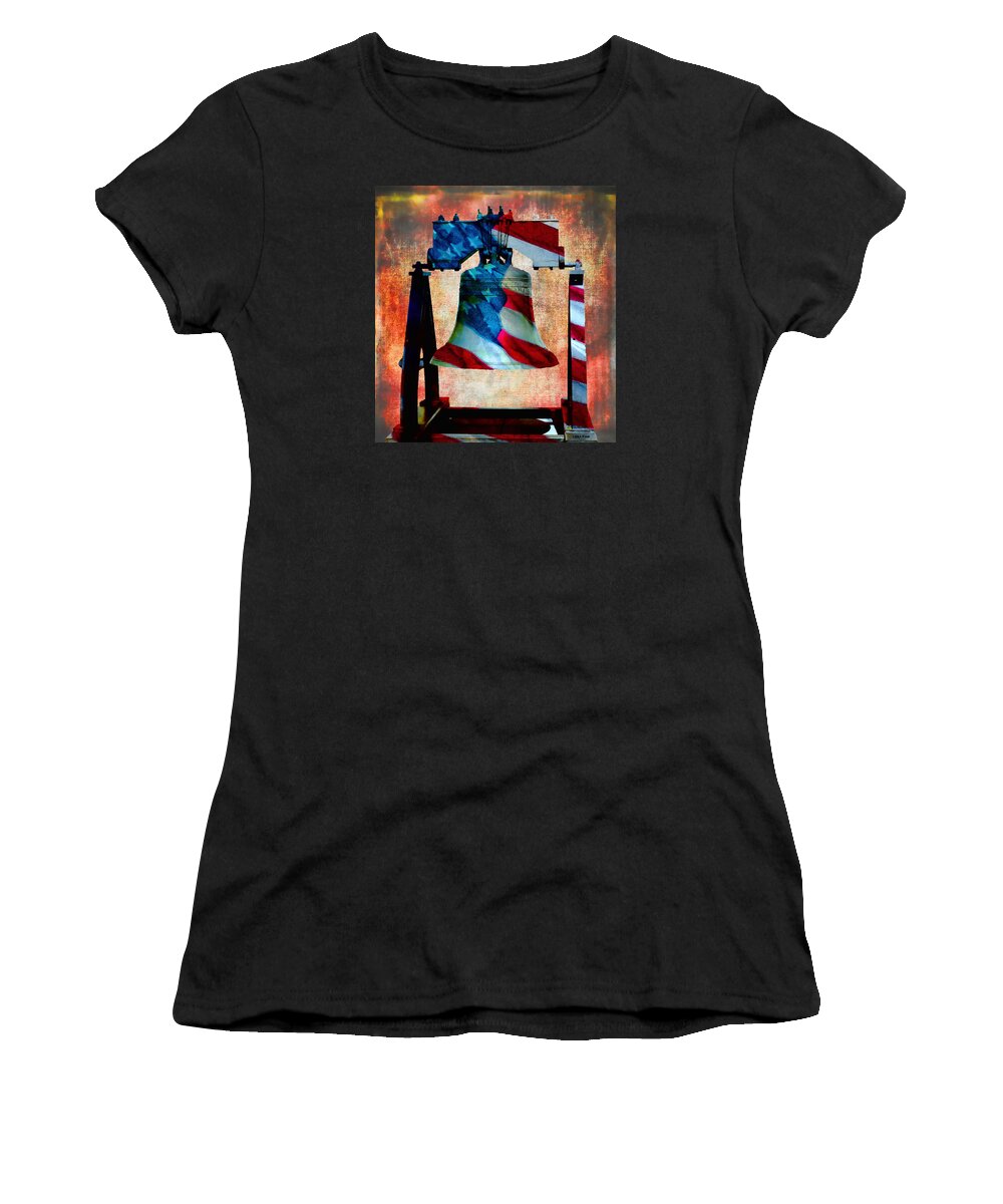 Liberty Bell Women's T-Shirt featuring the mixed media Liberty Bell Art Smooth All American Series by Lesa Fine