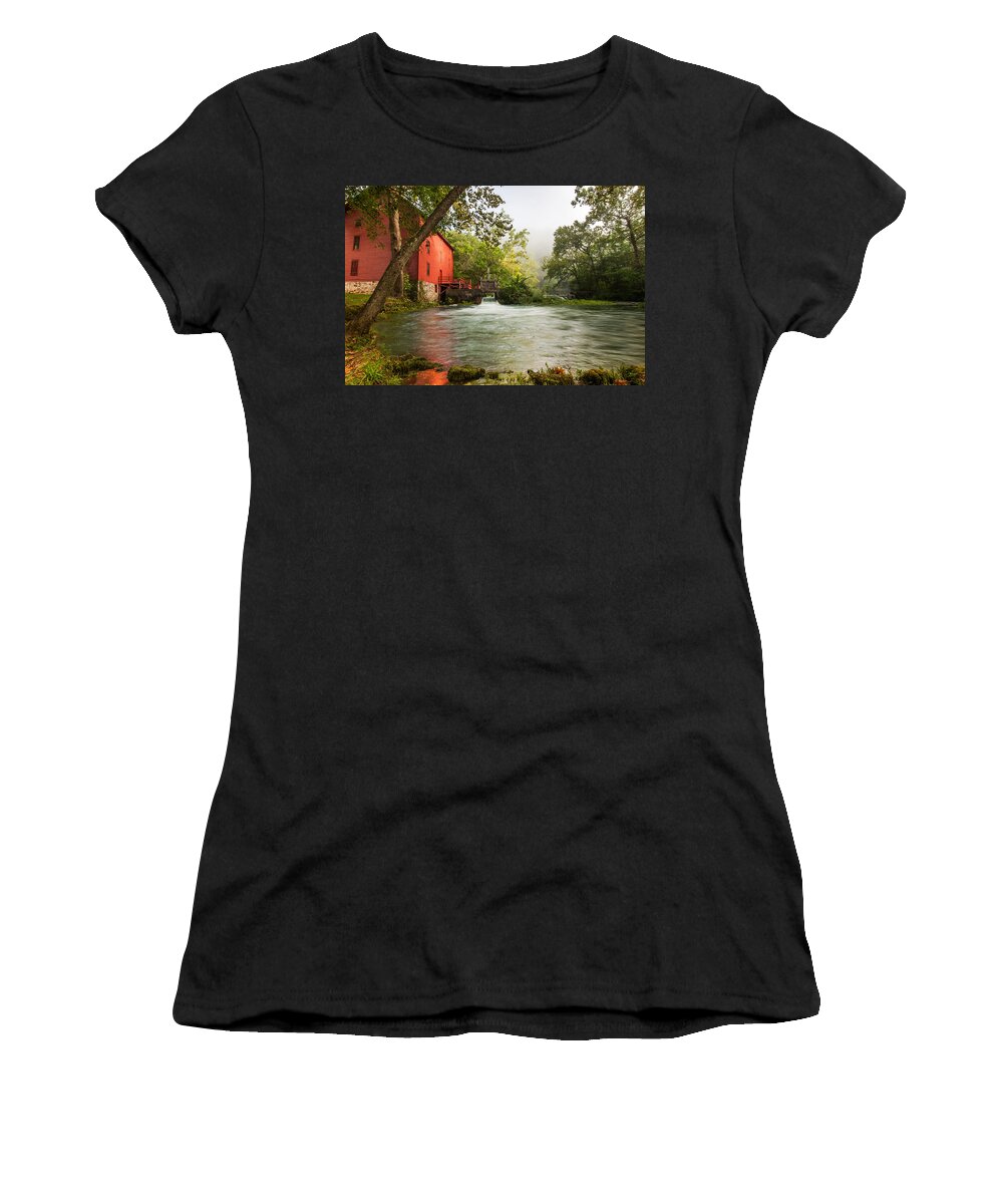 America Women's T-Shirt featuring the photograph Alley Spring Grist Mill Waterfall and Lake by Gregory Ballos