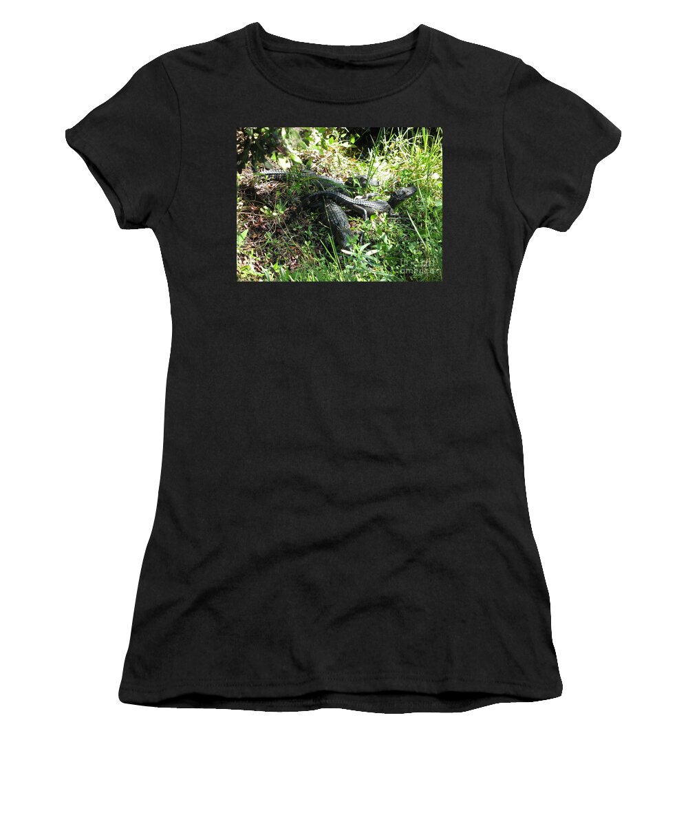 Alligator Women's T-Shirt featuring the photograph Alligatorbabys Waiting for Mommy by Christiane Schulze Art And Photography