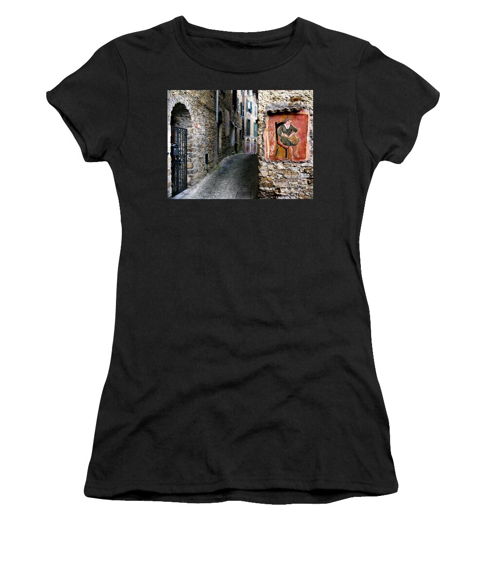Apricale Women's T-Shirt featuring the photograph Apricale.Italy by Jennie Breeze