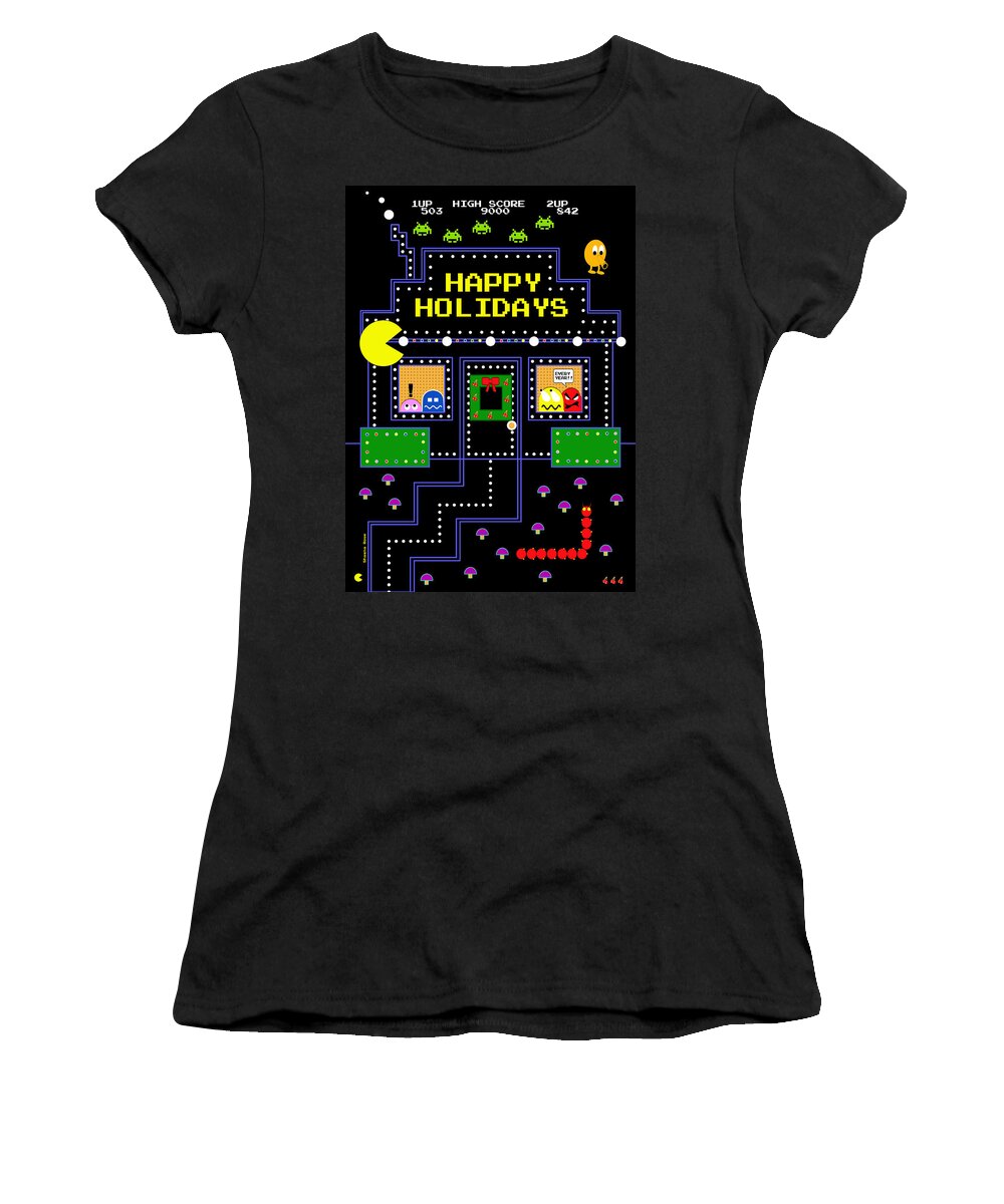 Retro Women's T-Shirt featuring the digital art Arcade Holiday by Shawna Rowe