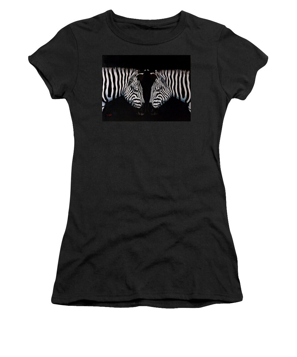 Zebra Women's T-Shirt featuring the painting Are You One of Those Stripey Things Too by Barry BLAKE