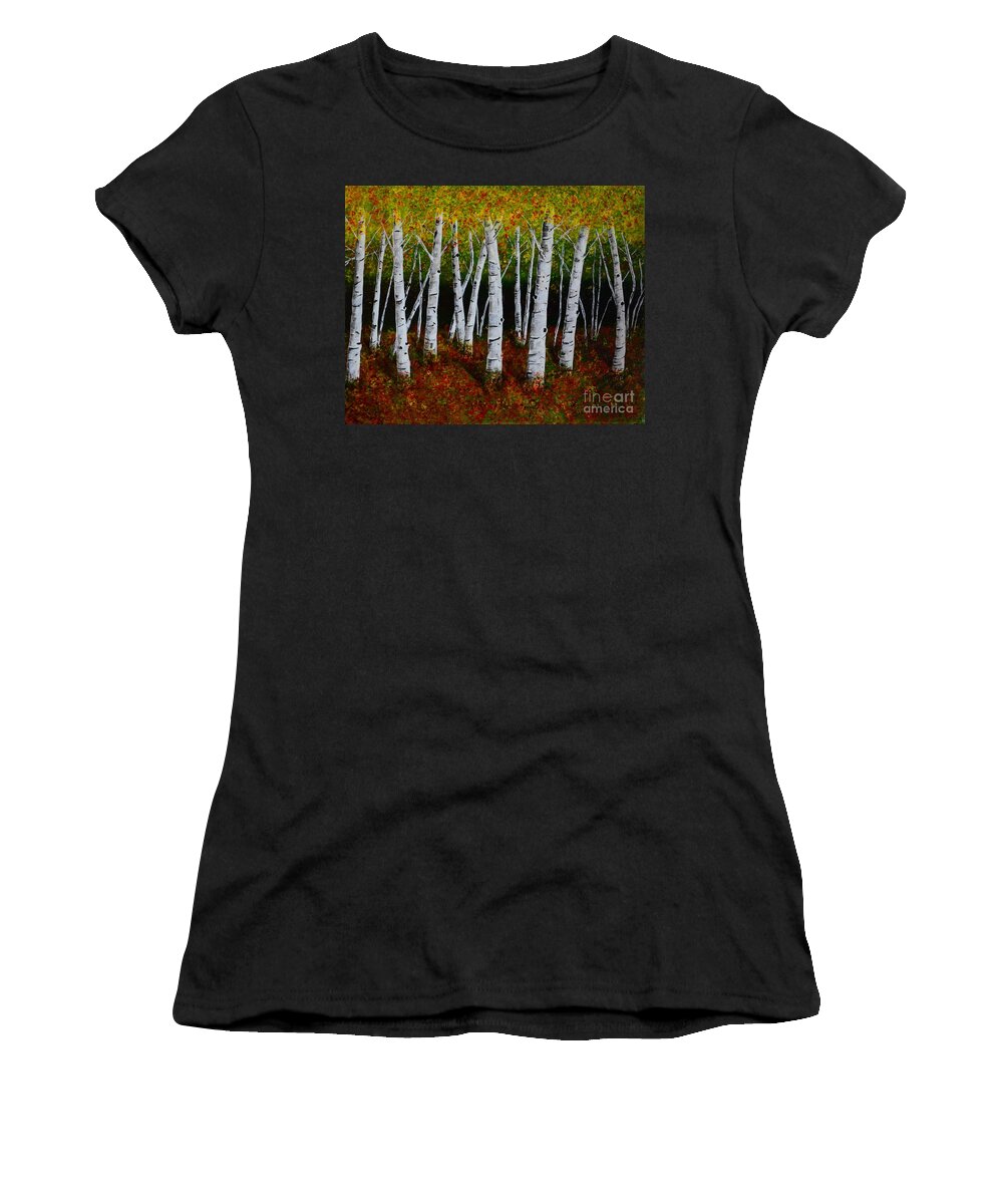 Aspens Women's T-Shirt featuring the painting Aspens in Fall 2 by Melvin Turner