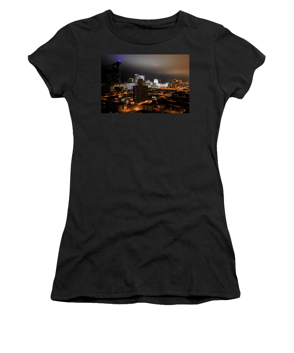 Ac Women's T-Shirt featuring the photograph Atlantic City at Night by Deborah Crew-Johnson