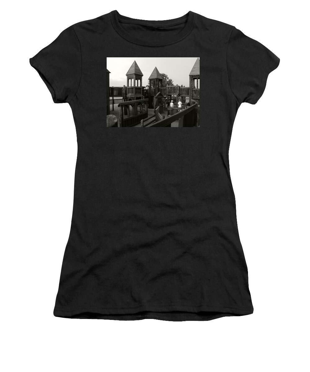 Blackandwhitephotography Women's T-Shirt featuring the photograph Aunt Char's Playground by Onyx Armstrong
