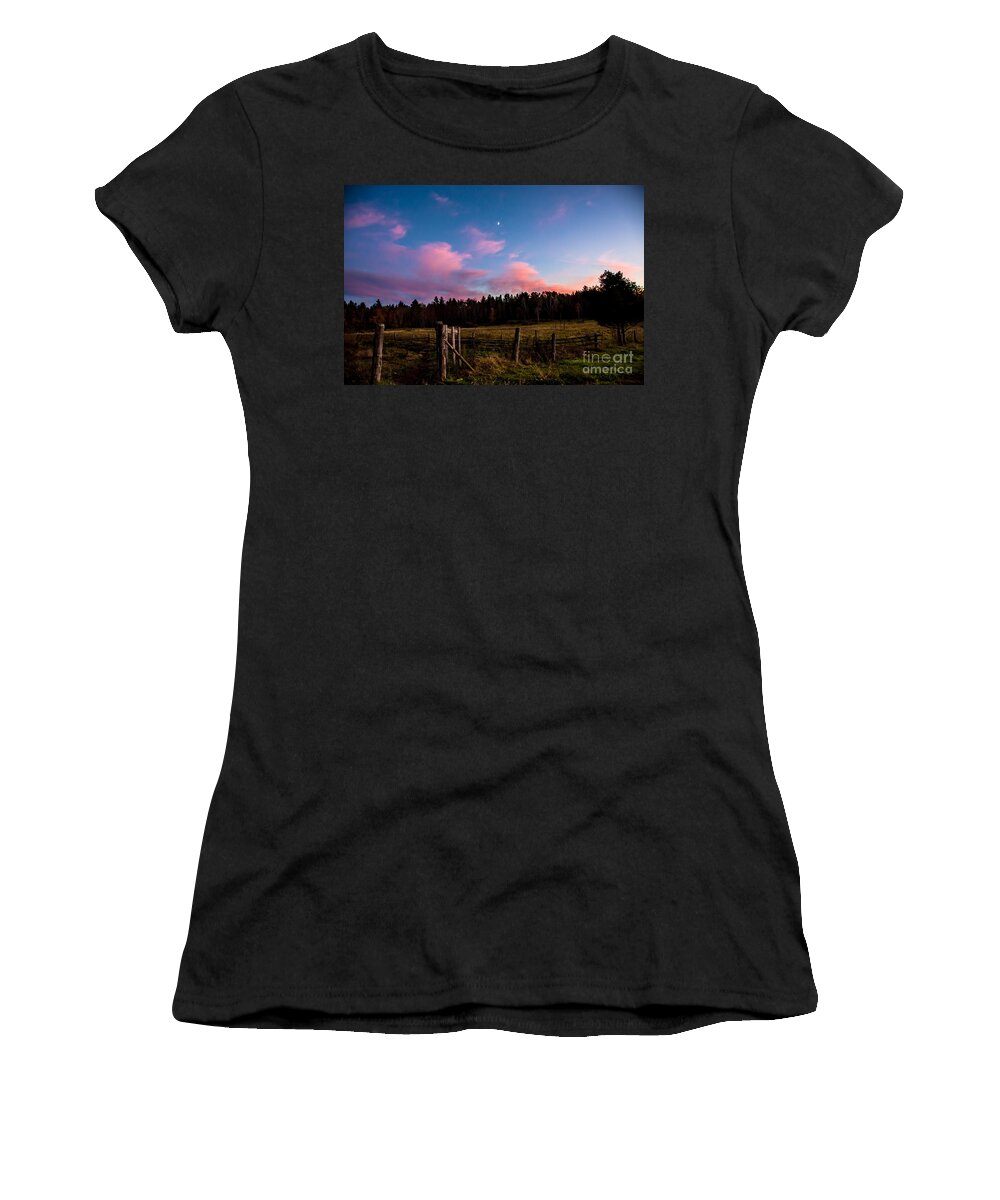 Sunset Women's T-Shirt featuring the photograph Autumn Barnyard Sunset by Cheryl Baxter