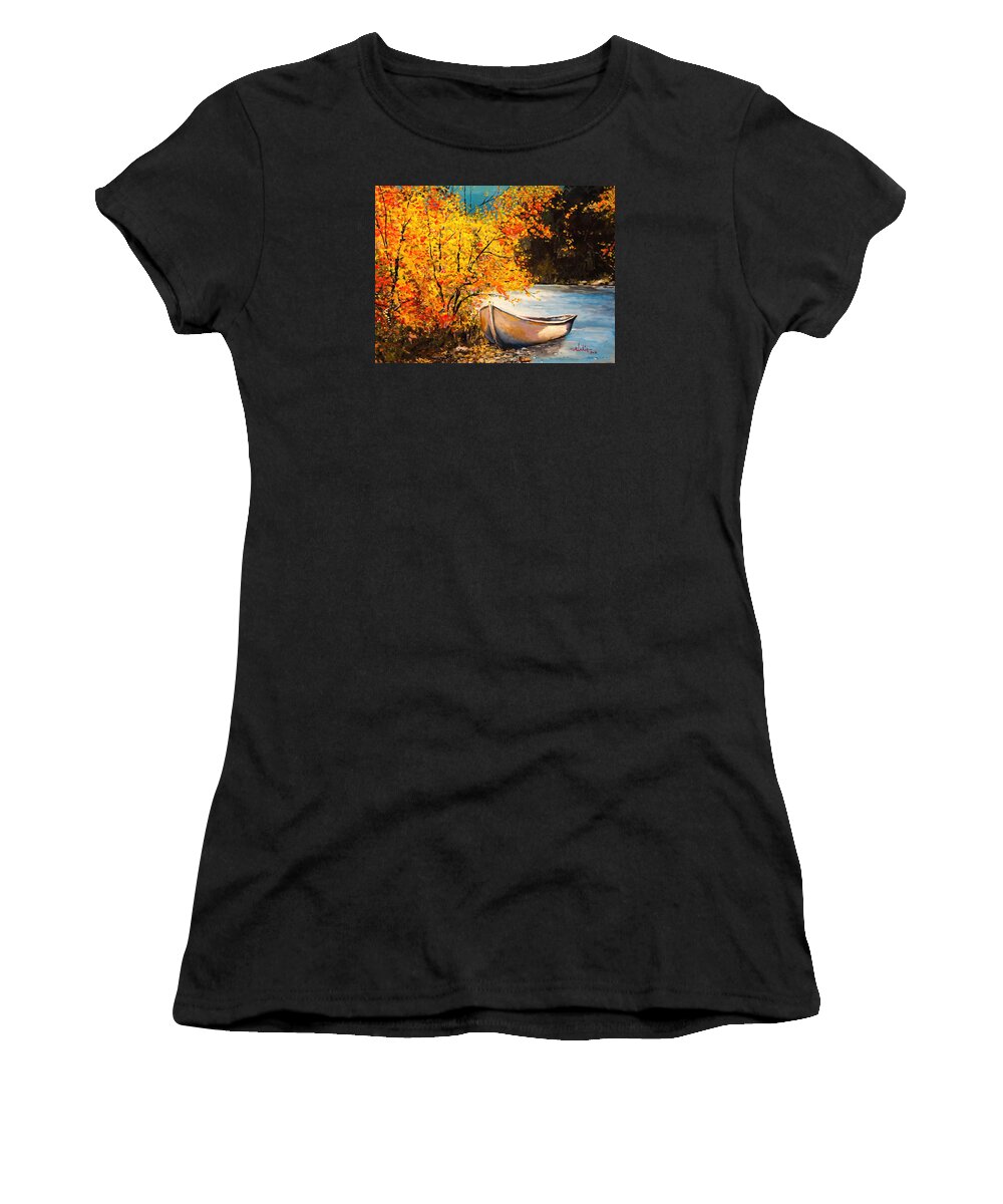 Landscape Women's T-Shirt featuring the painting Autumn Gold by Alan Lakin