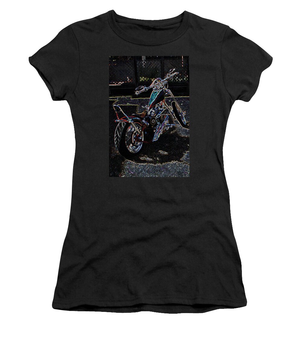 Chopper; Motorcycle; Bike; Motorcycle Art;chopper Art; Bike Art;vehicle Women's T-Shirt featuring the mixed media Aztec Neon Art by Lesa Fine