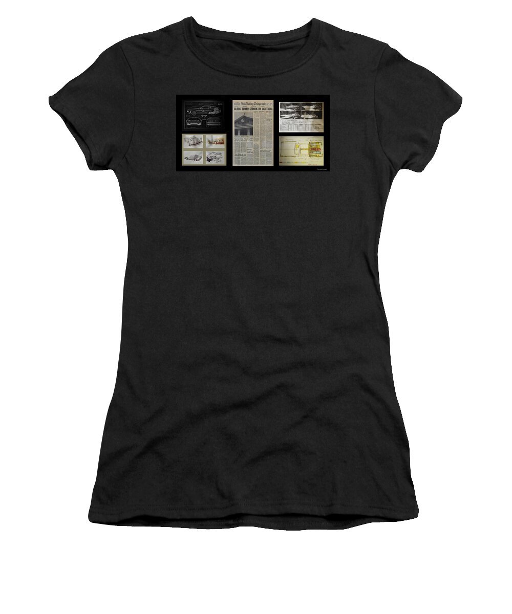 Back To The Future Women's T-Shirt featuring the photograph Back to the Future DeLorean Collage by Tommy Anderson