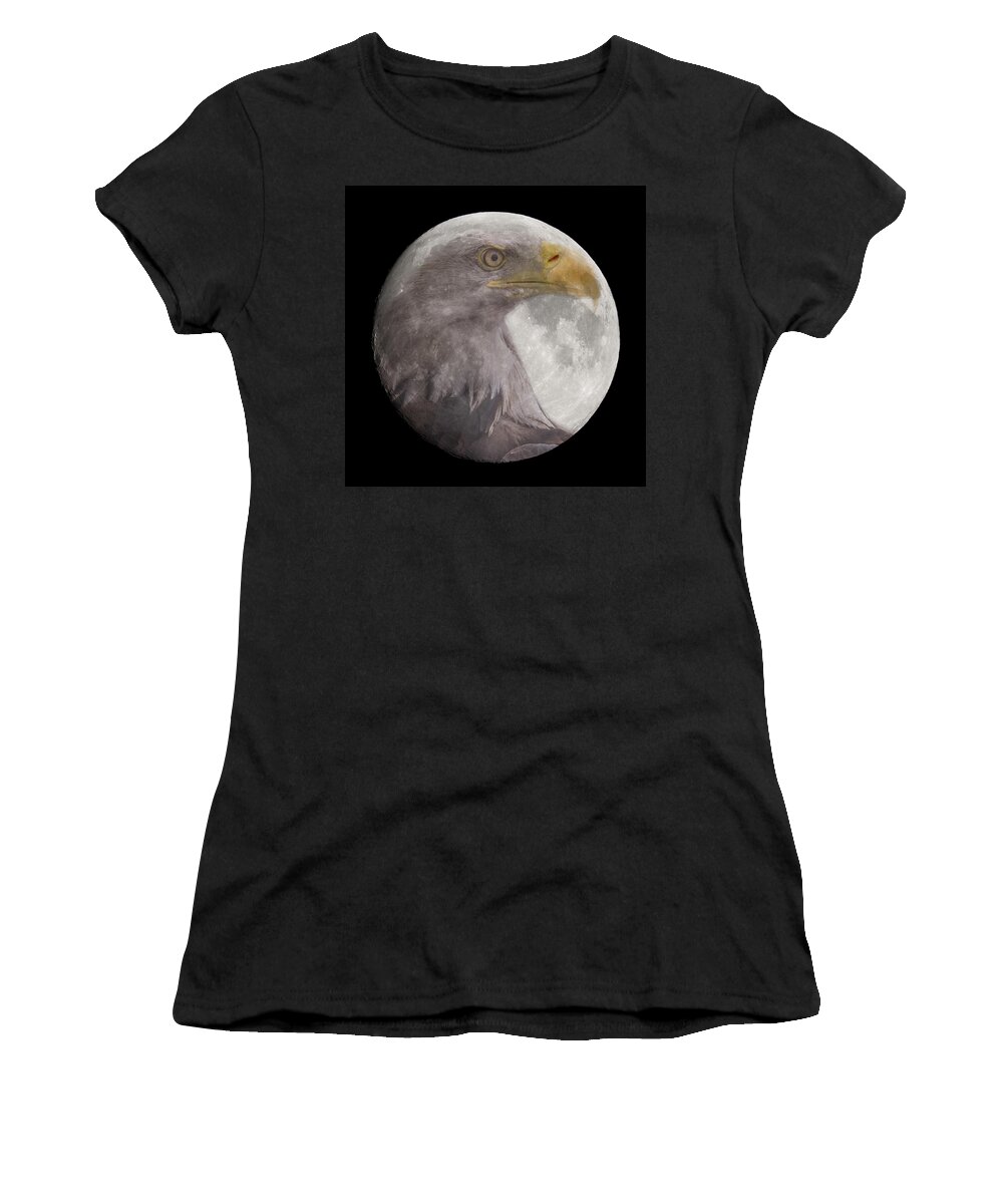 Moon Women's T-Shirt featuring the photograph Bald Eagle in the Full Moon by Chris Smith