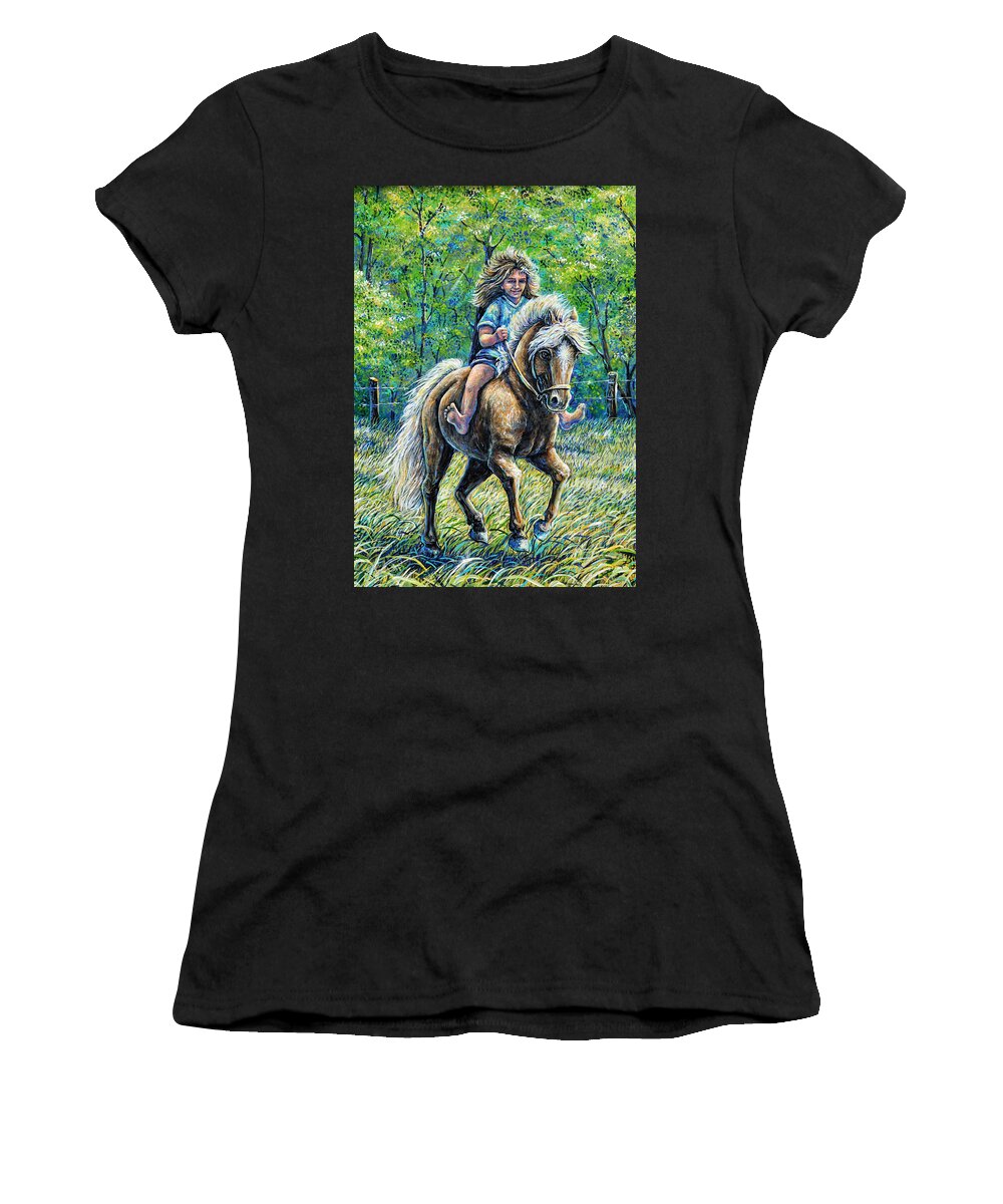 Girl Women's T-Shirt featuring the painting Barefoot Rider by Gail Butler