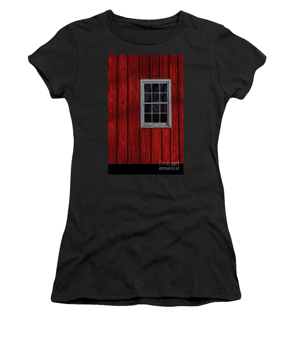 Red Women's T-Shirt featuring the photograph Barn Window by Debra Fedchin