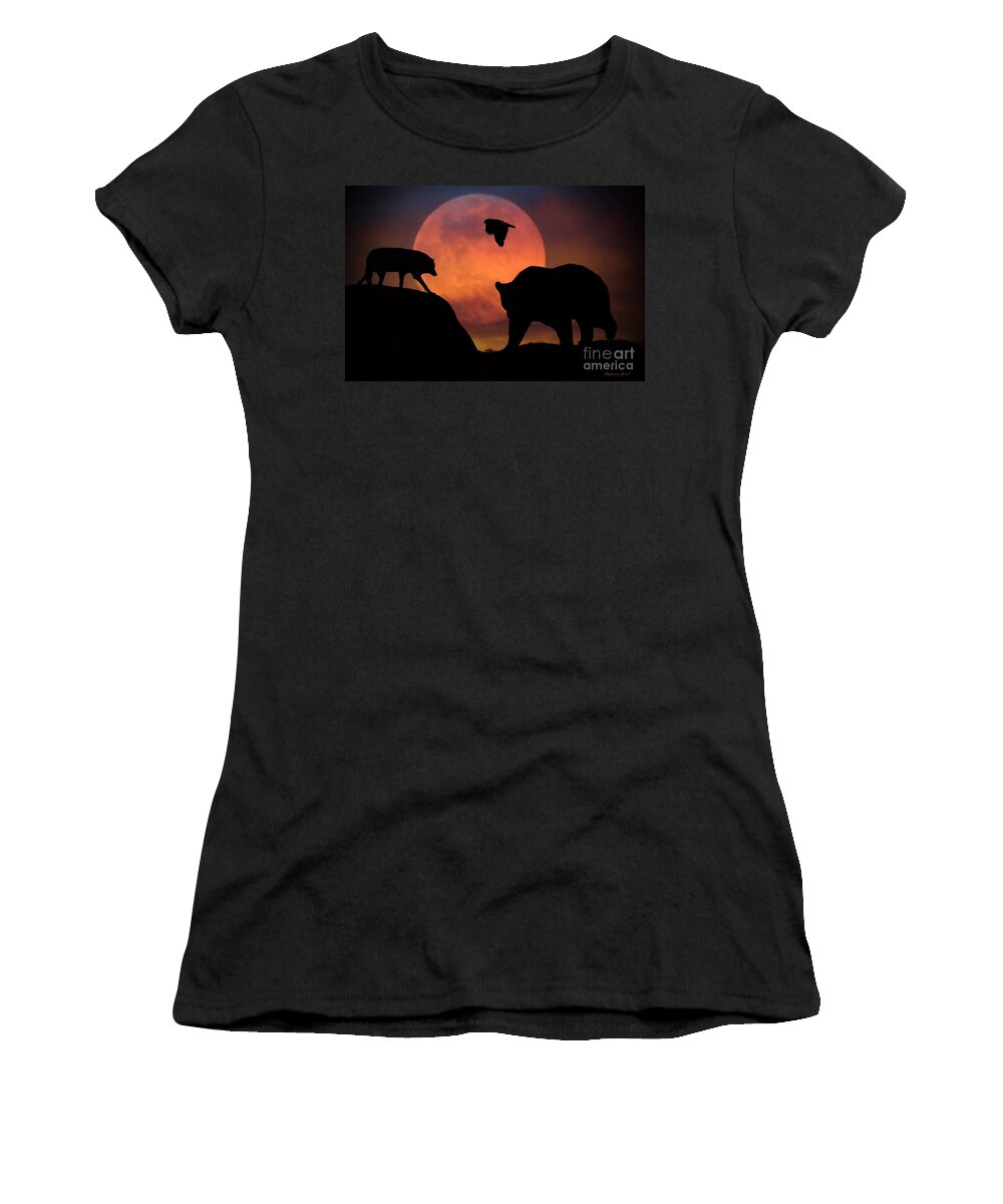 Bear Women's T-Shirt featuring the photograph Bear Wolf and Hawk by Stephanie Laird