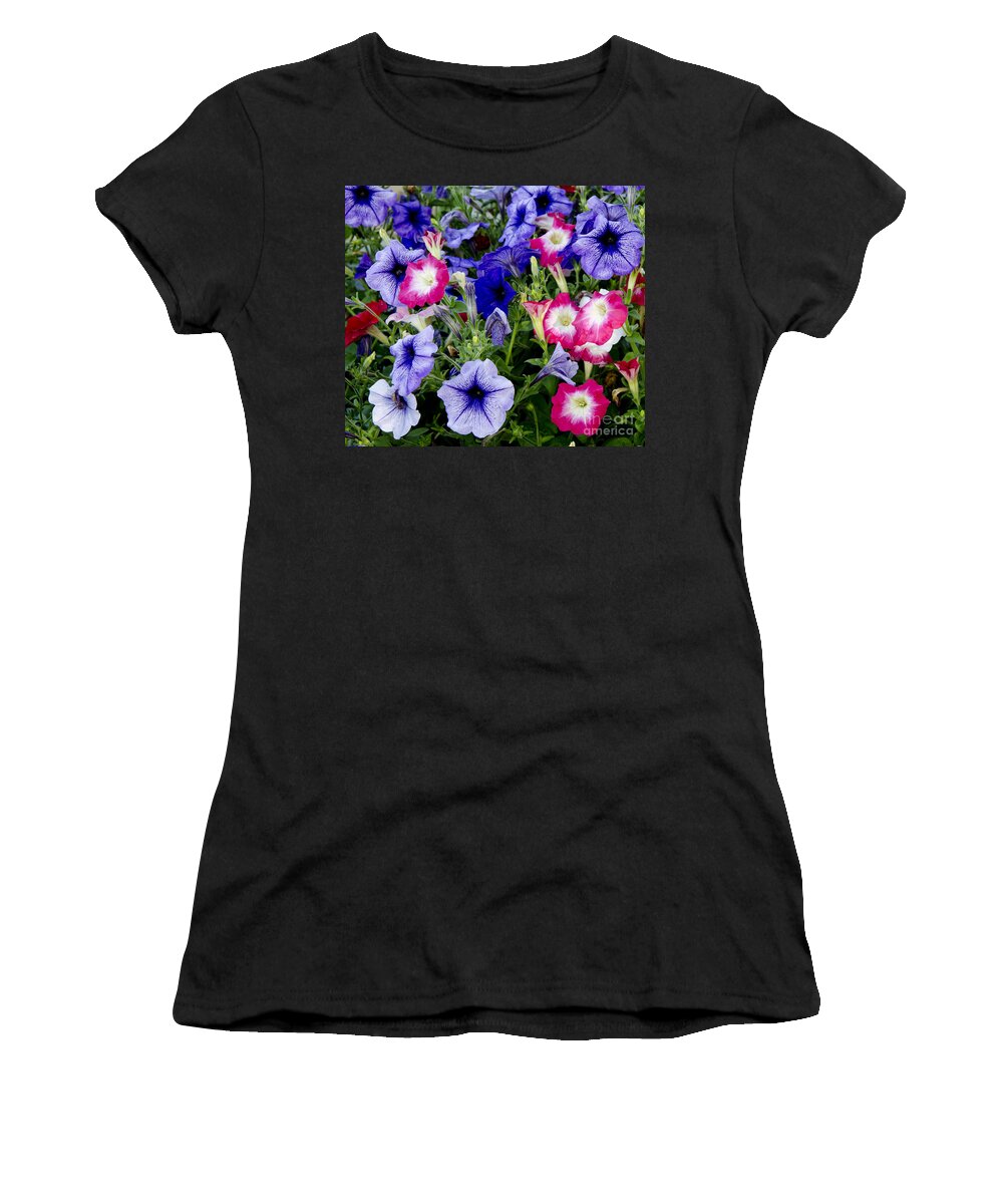 Petunias Women's T-Shirt featuring the photograph Beautiful Summer Annuals by Wilma Birdwell