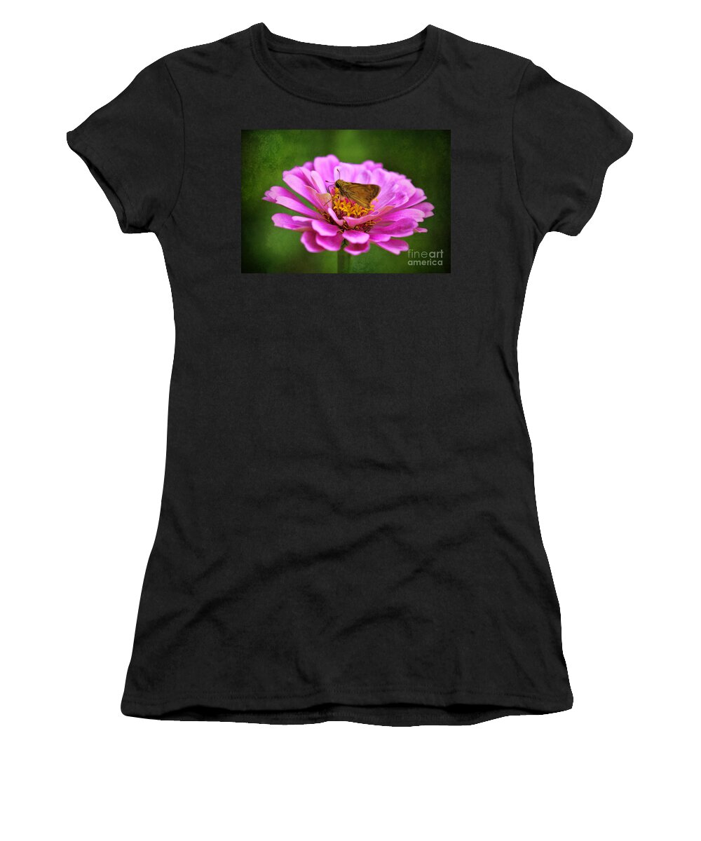 Zinnias Women's T-Shirt featuring the photograph Beauty and the Butterfly by Elizabeth Winter