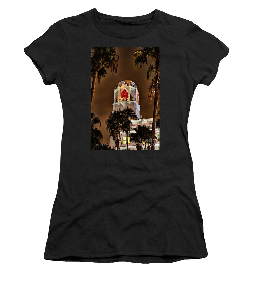 Christmas Women's T-Shirt featuring the photograph Bell Tower at Christmas by Sue Karski