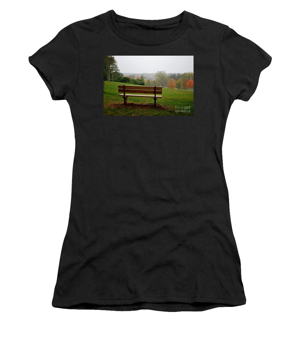Bench Women's T-Shirt featuring the photograph Bench at the Morton Arboretum by Nancy Mueller