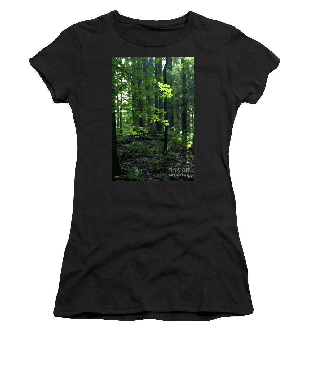 Forest Women's T-Shirt featuring the photograph Beyond The Trees by Linda Shafer