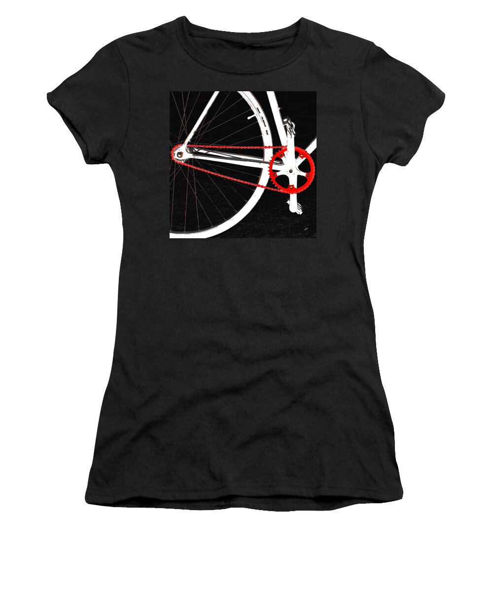 Bicycle Women's T-Shirt featuring the photograph Bike In Black White And Red No 2 by Ben and Raisa Gertsberg