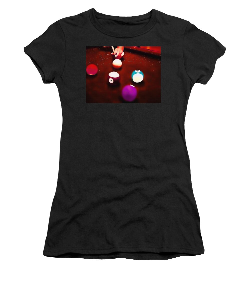 Billiards Women's T-Shirt featuring the mixed media Billiards Art - Your Break Red by Lesa Fine
