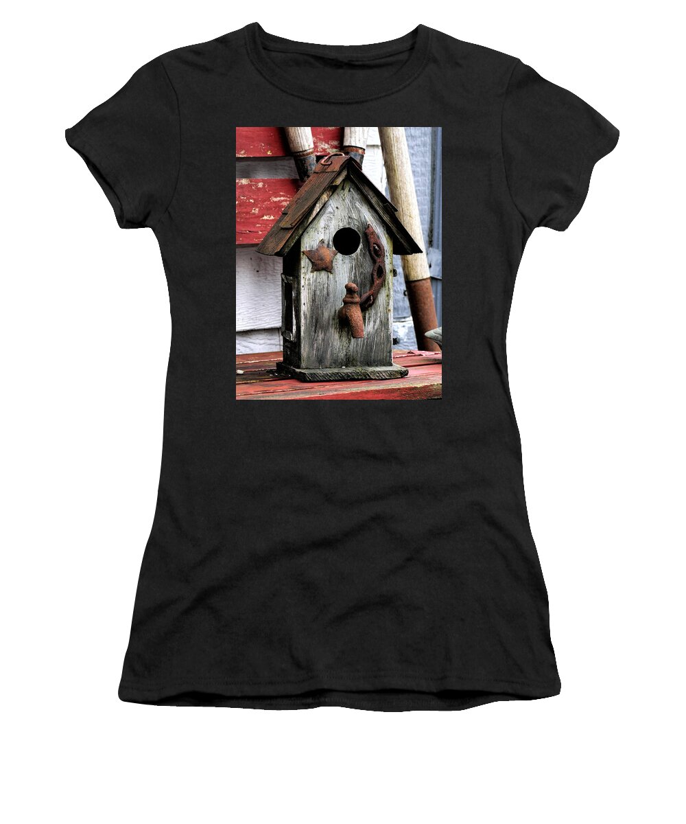 Bird House Women's T-Shirt featuring the photograph Bird house with water by Ron Roberts