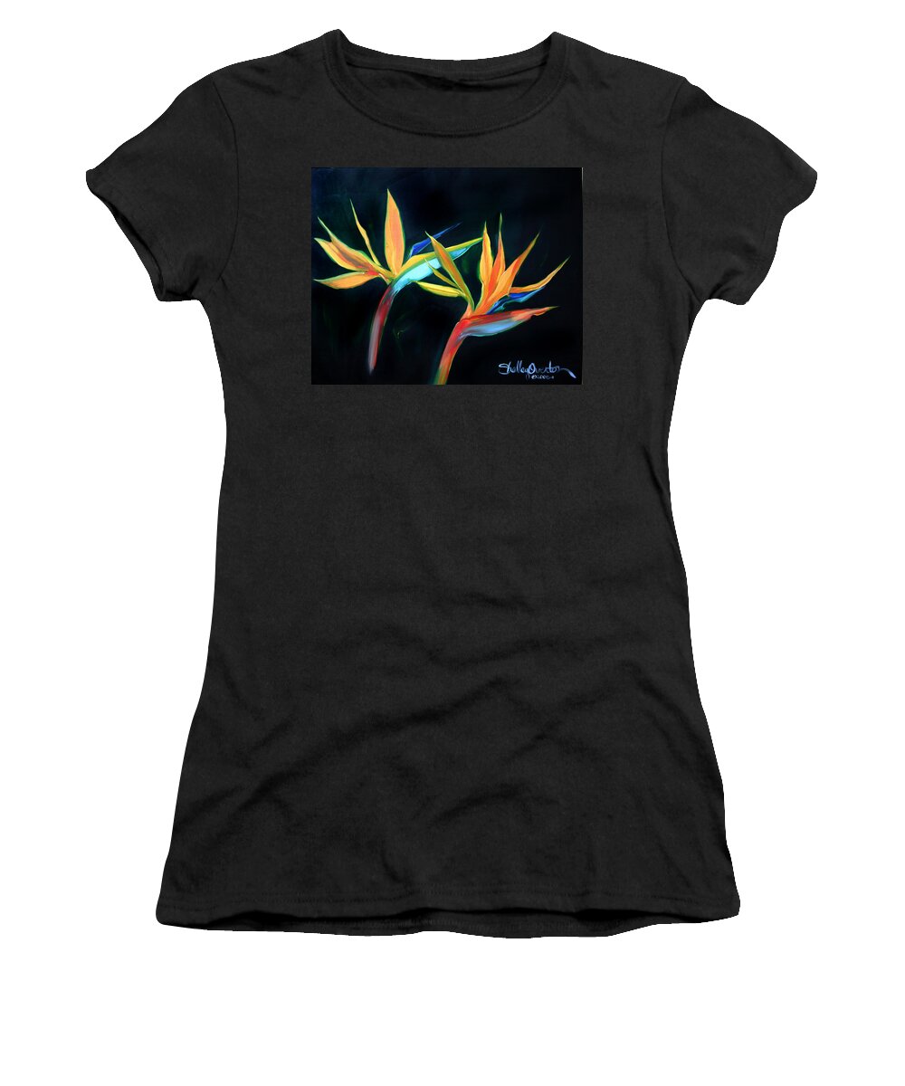 Birds Of Paradise Women's T-Shirt featuring the painting Birds of Paradise by Shelley Overton