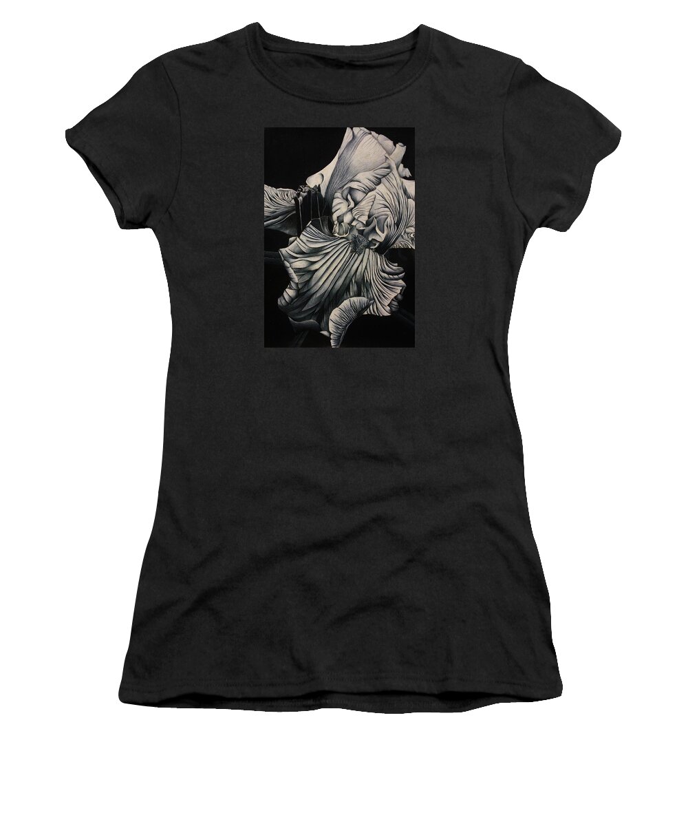 Flora Women's T-Shirt featuring the drawing Black and White Iris Study by Bruce Bley
