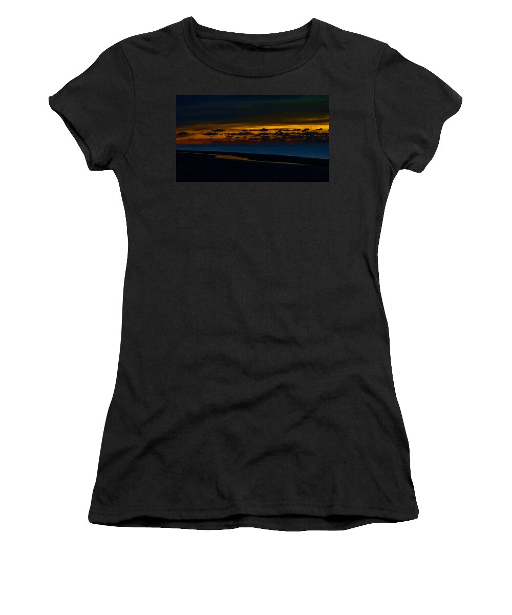 Palm Women's T-Shirt featuring the digital art Black Beach with Orange Sky by Michael Thomas