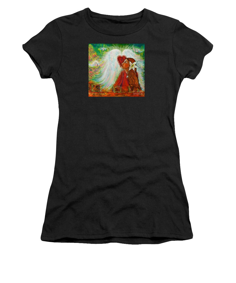 Madonna Painting Women's T-Shirt featuring the painting Blessed Visit by Deborha Kerr