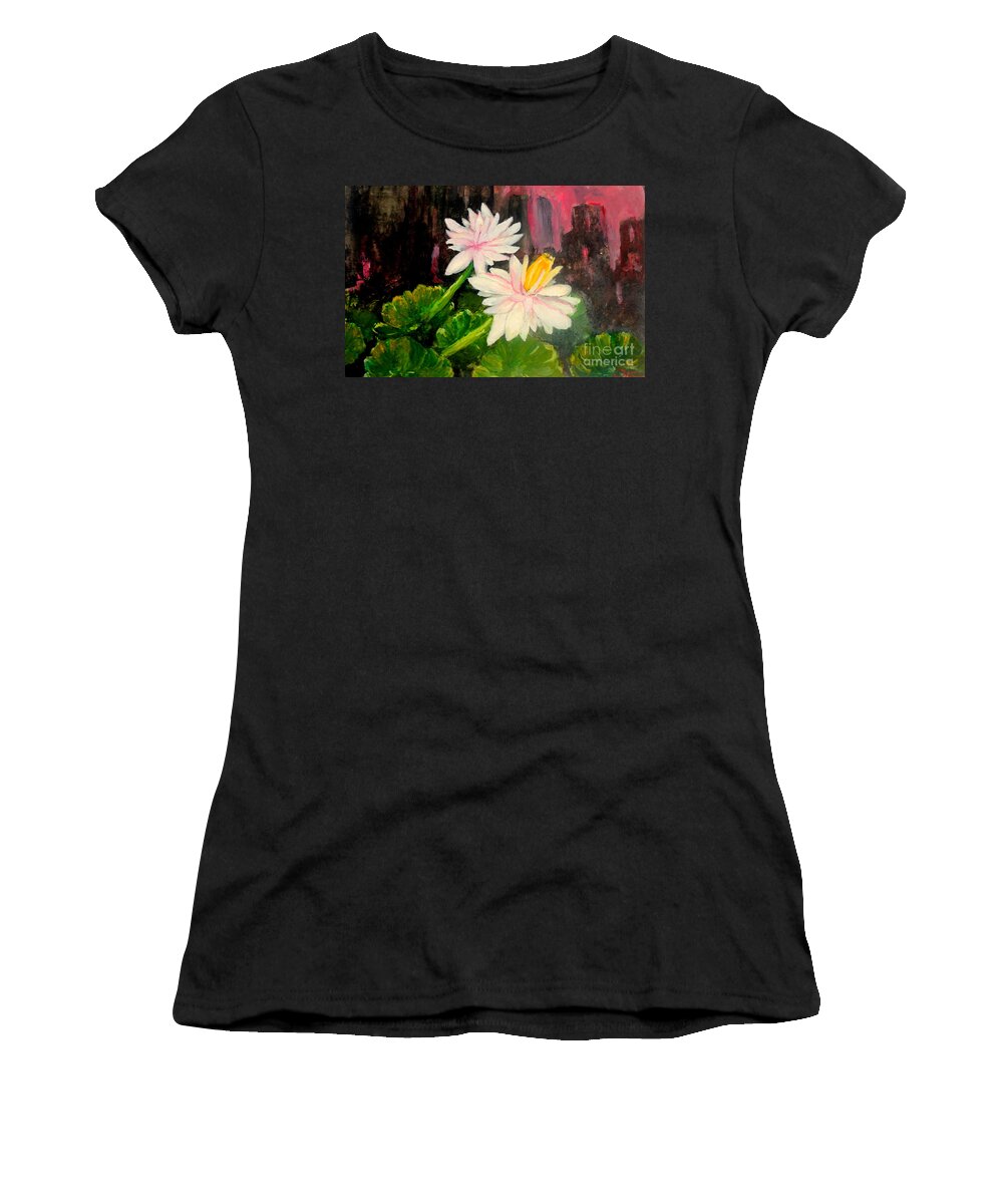 Home Yard Women's T-Shirt featuring the painting Blooming at Night by Jason Sentuf