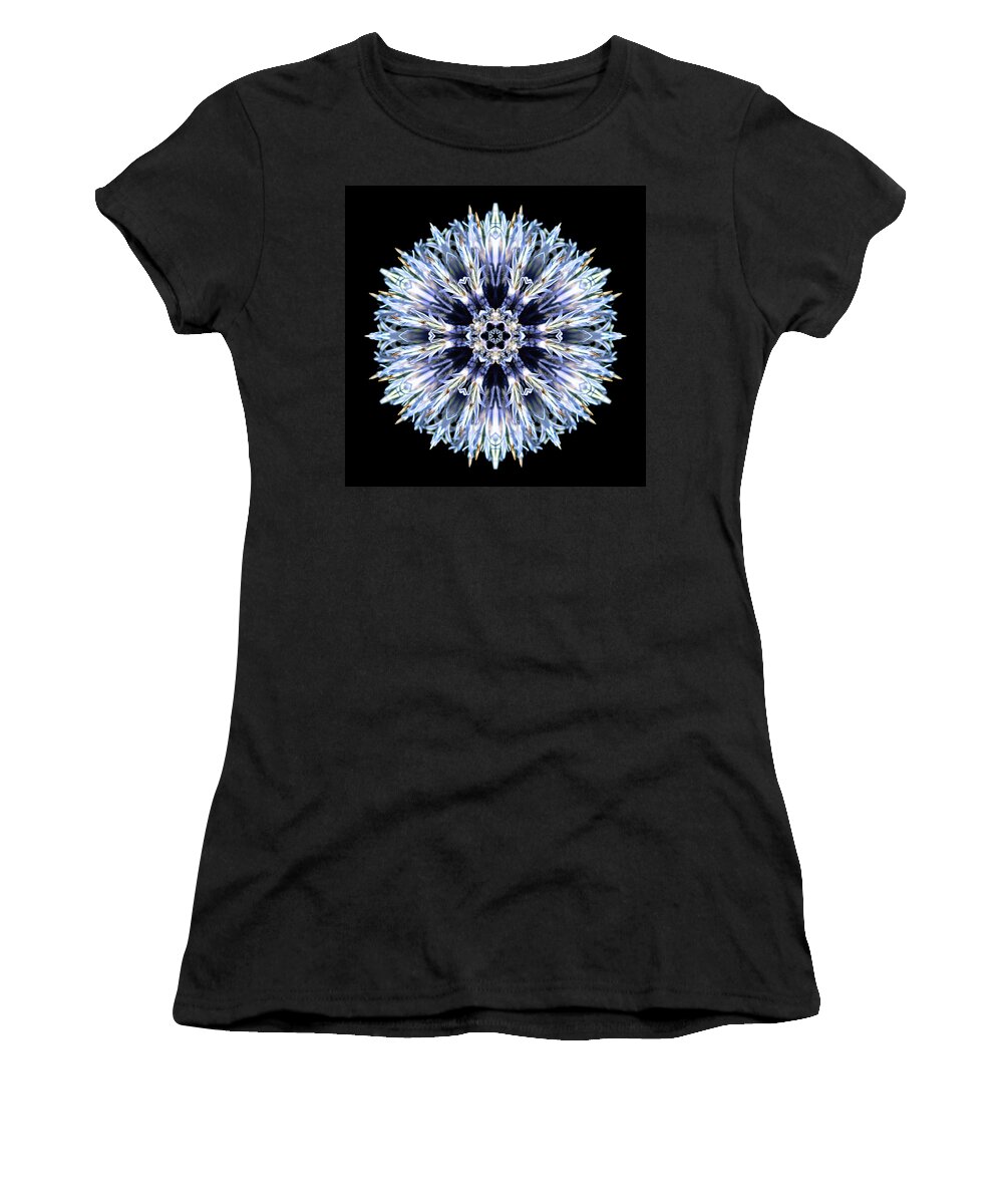 Flower Women's T-Shirt featuring the photograph Blue Globe Thistle Flower Mandala by David J Bookbinder