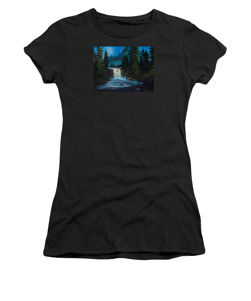 Landscape Women's T-Shirt featuring the painting Mountain Falls by Chris Steele