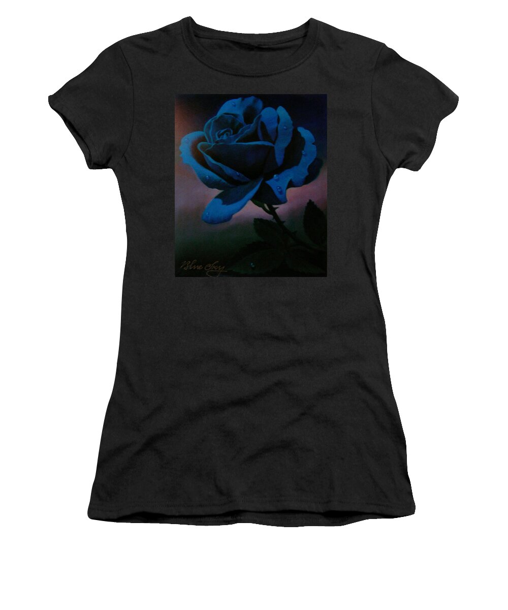 Rose Women's T-Shirt featuring the painting Blue Rose by Blue Sky